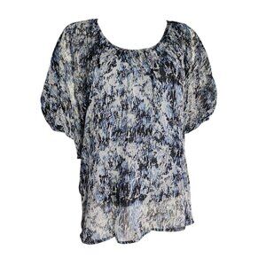 PLEIONE Blue Gray Black Abstract Lined‎ Dolman Top Womens Size M Medium